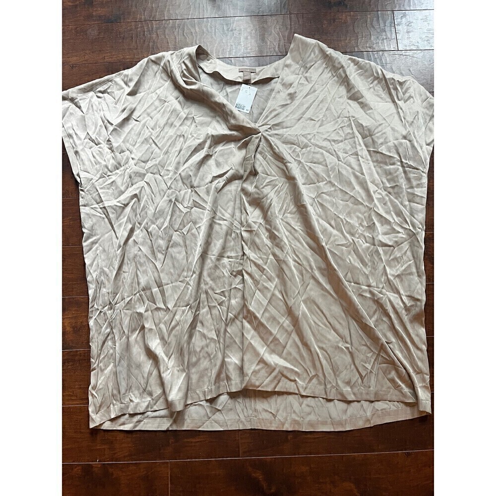 H&M Loose Satin Shirtdress Sz 4XL champagne Short Sleeves Sheath
